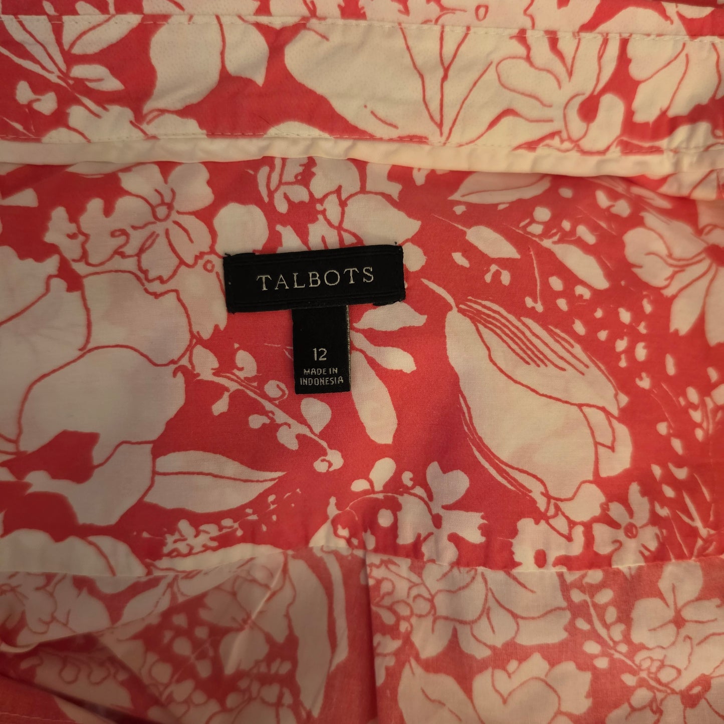 Talbots 100% Cotton Hawaiian Floral Print Button Down Shirt Blouse Size 12 Good Condition