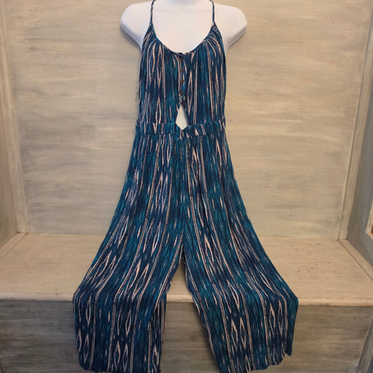 Xhilaration Abstract Wave Print Racerback Wide Leg Cropped Jumpsuit Size Large Good Condition