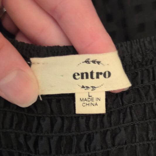 Entro Black Checked Puffed Balloon Sleeve Babydoll Mini Dress Size Large Good Condition