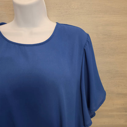 Vince Camuto Royal Blue Oversize Flutter Sleeve Side Knot Hem Blouse Size Large Good Condition