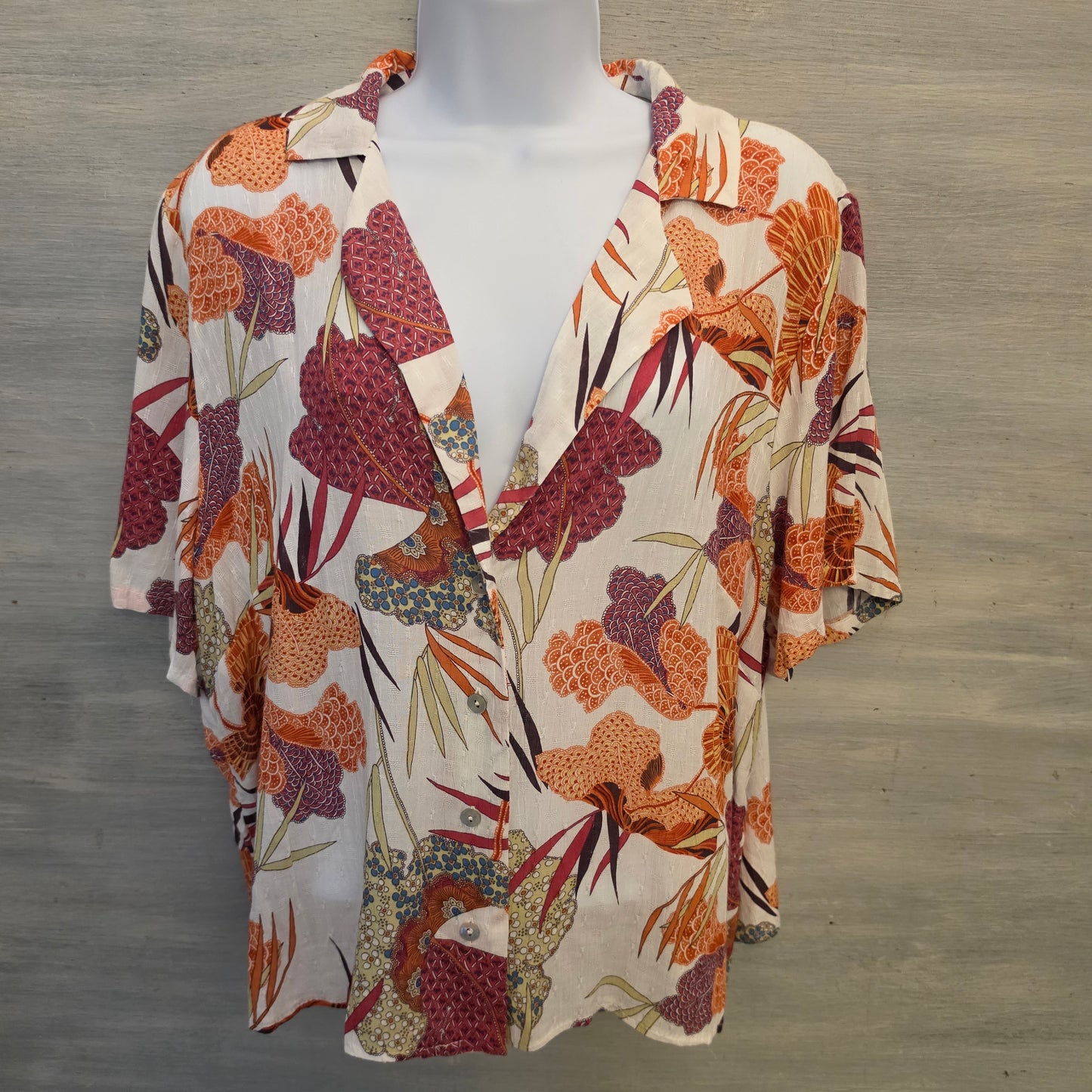 Rachel Zoe Multicolor Floral Deep Collared Vneck Button Down Blouse Size XL Good Condition