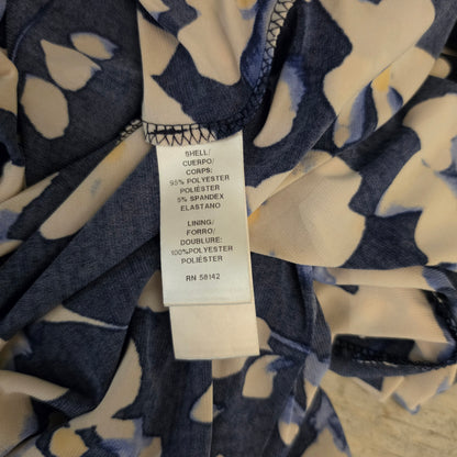 London Times Navy Floral Print Vneck Fit & Flare Midi Dress Size 2XL Good Condition