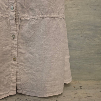 Tahari 100% Linen Beige Sleeveless Button Down Mini Shirt Dress Size Large Good Condition