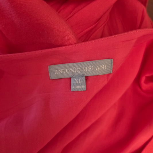 Antonio Melani Fuchsia Pink Vneck Aline Tiered Hem Knee Length Dress Size XL Good Condition