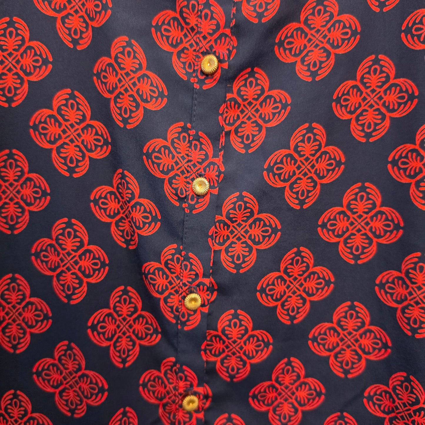 Karlie Blue Red Geometric Block Print Floral Motif Shift Mini Dress Size Medium Good Condition