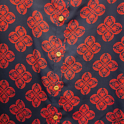 Karlie Blue Red Geometric Block Print Floral Motif Shift Mini Dress Size Medium Good Condition