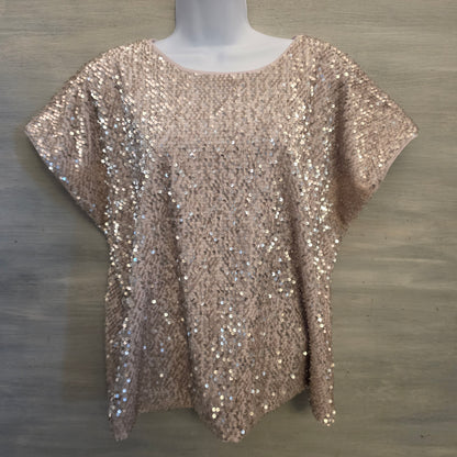 Jennifer Lopez Rose Gold Sequined Bat Wing Sleeve Blouse Size XL Good Condition