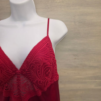 Soma Crimson Red Satiny Sheer Lace Bodice Aline Chemise Slip Nightgown Size Large Good Condition