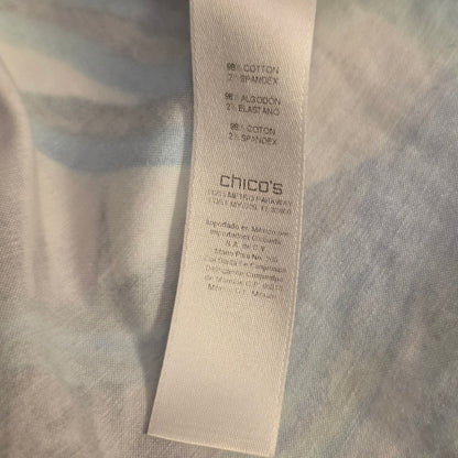 Chico's 98% Cotton Multi Color Abstract Palm Leaf Zip Up Jacket Size 2 Good Condition