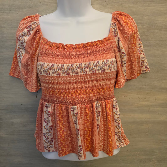 Gypsy & Moondust Multicolor Floral Print Smocked Peplum Cropped Top Size XS Good Condition