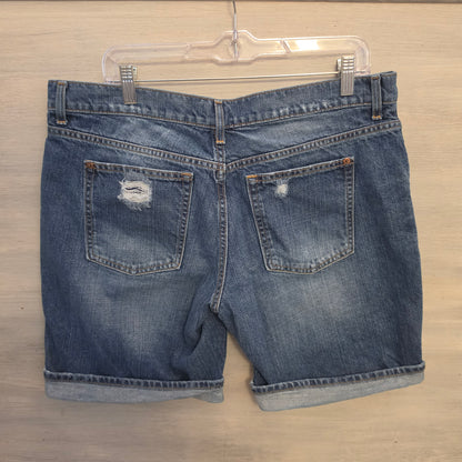 Gap 100% Cotton Distressed Blue Jean Boyfriend Denim Bermuda Shorts Size 14/32 Good Condition