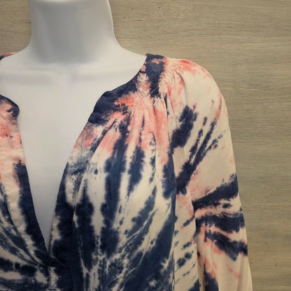 Crown & Ivy Multicolor Tie Dye Split Collar Vneck Tunic Blouse Size 1X Good Conditon