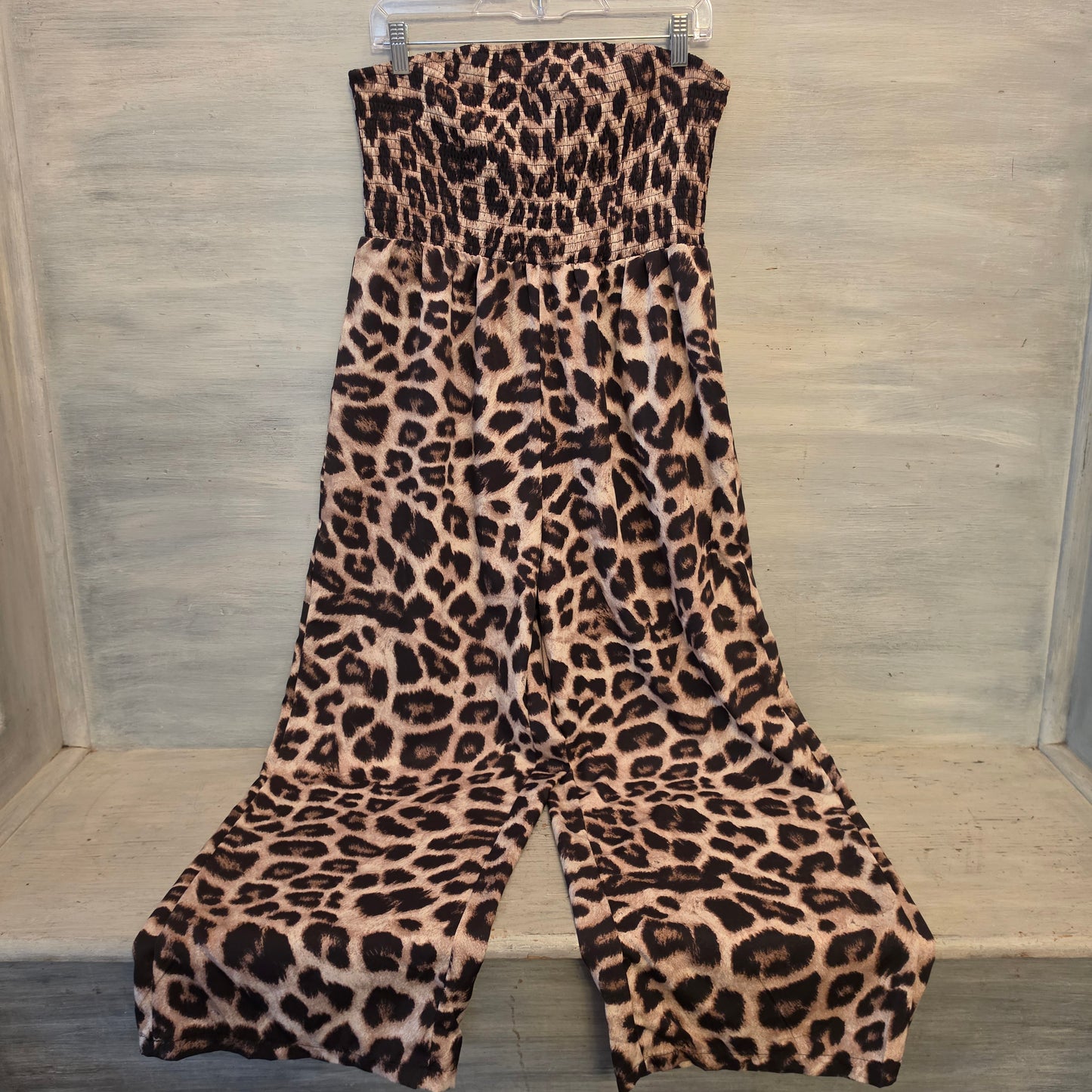 Shein Curve Strapless Leopard Print Wide Leg Jumpsuit Size 1X Good Condition