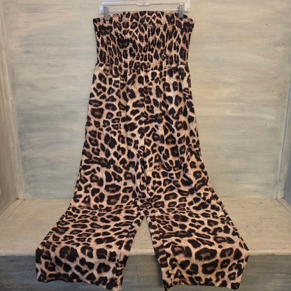 Shein Curve Strapless Leopard Print Wide Leg Jumpsuit Size 1X Good Condition