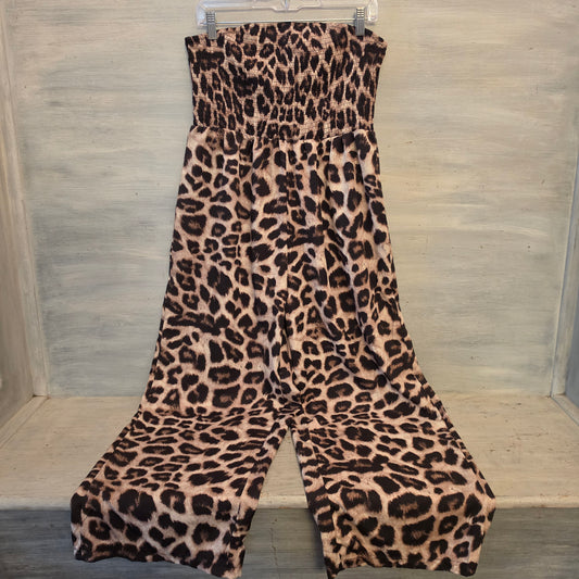 Shein Curve Strapless Leopard Print Wide Leg Jumpsuit Size 1X Good Condition
