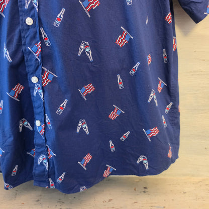 Crown & Ivy 98% Cotton Classic Fit Patriotic Flag Print Button Down Shirt Size XXL Good Condition