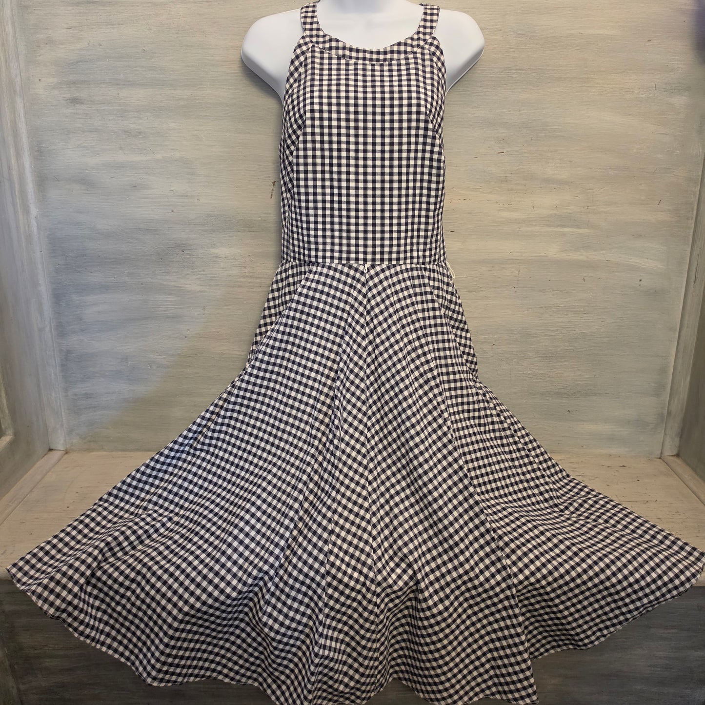 Eliza J Black White Buffalo Check Sleeveless Retro Style Midi Dress Size 10 Good Conditon