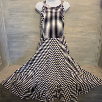 Eliza J Black White Buffalo Check Sleeveless Retro Style Midi Dress Size 10 Good Conditon