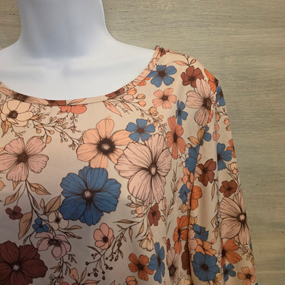 Emery Rose Multicolor Earth Toned Floral Print Tiered Hem Blouse Size Medium Good Condition