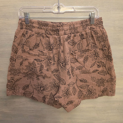 Royalty For Me 100% Cotton Brown Muslin Floral Print Shorts Size Medium Good Condition