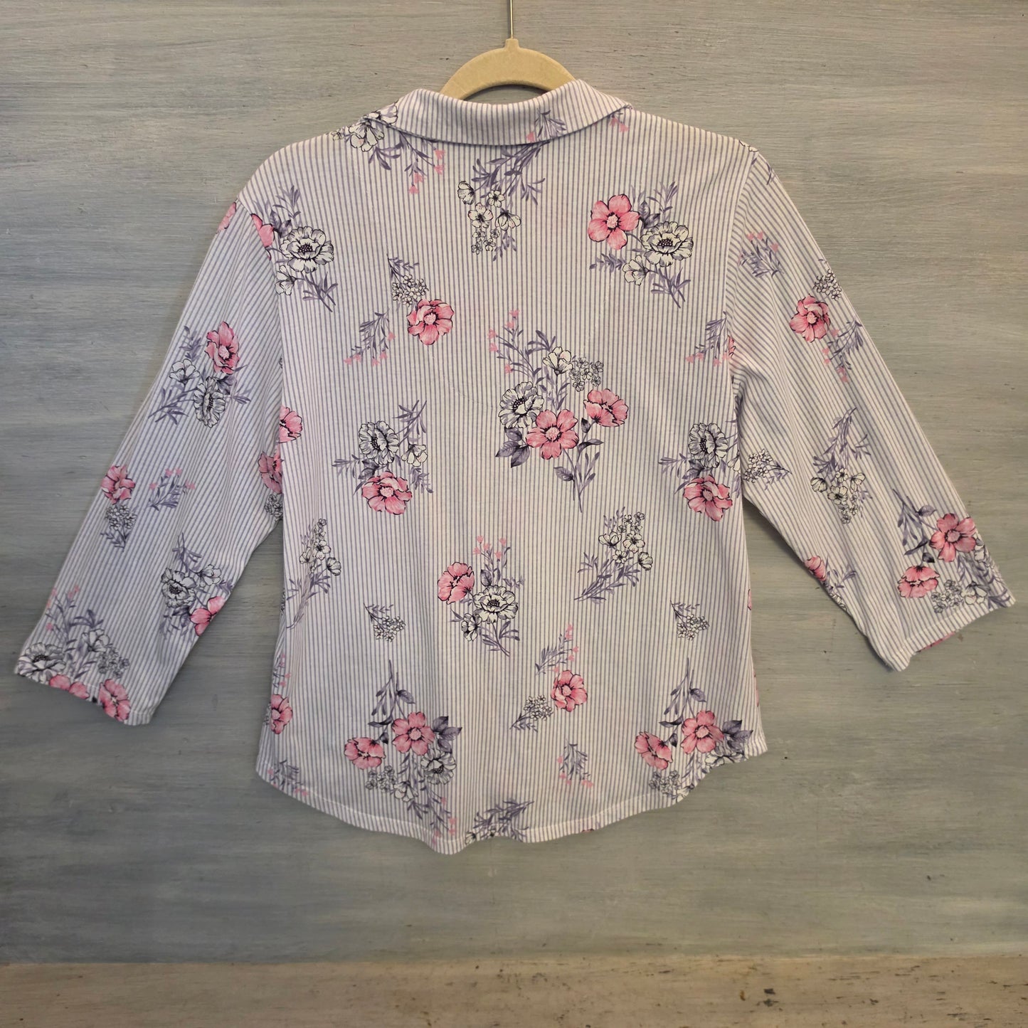 Vintage Laura Ashley 60% Cotton Floral Striped Pajama Sleepwear Set Size Medium Good Condition