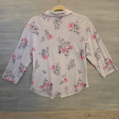 Vintage Laura Ashley 60% Cotton Floral Striped Pajama Sleepwear Set Size Medium Good Condition