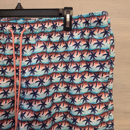 Land's End Men's Multicolor Wave Palm Tree Print Swim Shorts Size XXL Good Condition