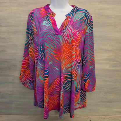 Dear Scarlett Multicolor Abstract Zebra Print Tunic Blouse Size Large Good Condition