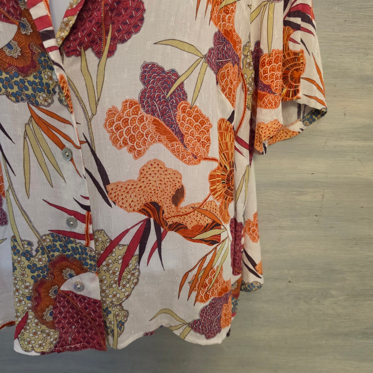 Rachel Zoe Multicolor Floral Deep Collared Vneck Button Down Blouse Size XL Good Condition