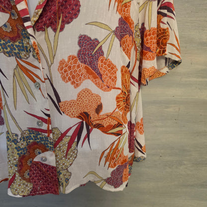 Rachel Zoe Multicolor Floral Deep Collared Vneck Button Down Blouse Size XL Good Condition