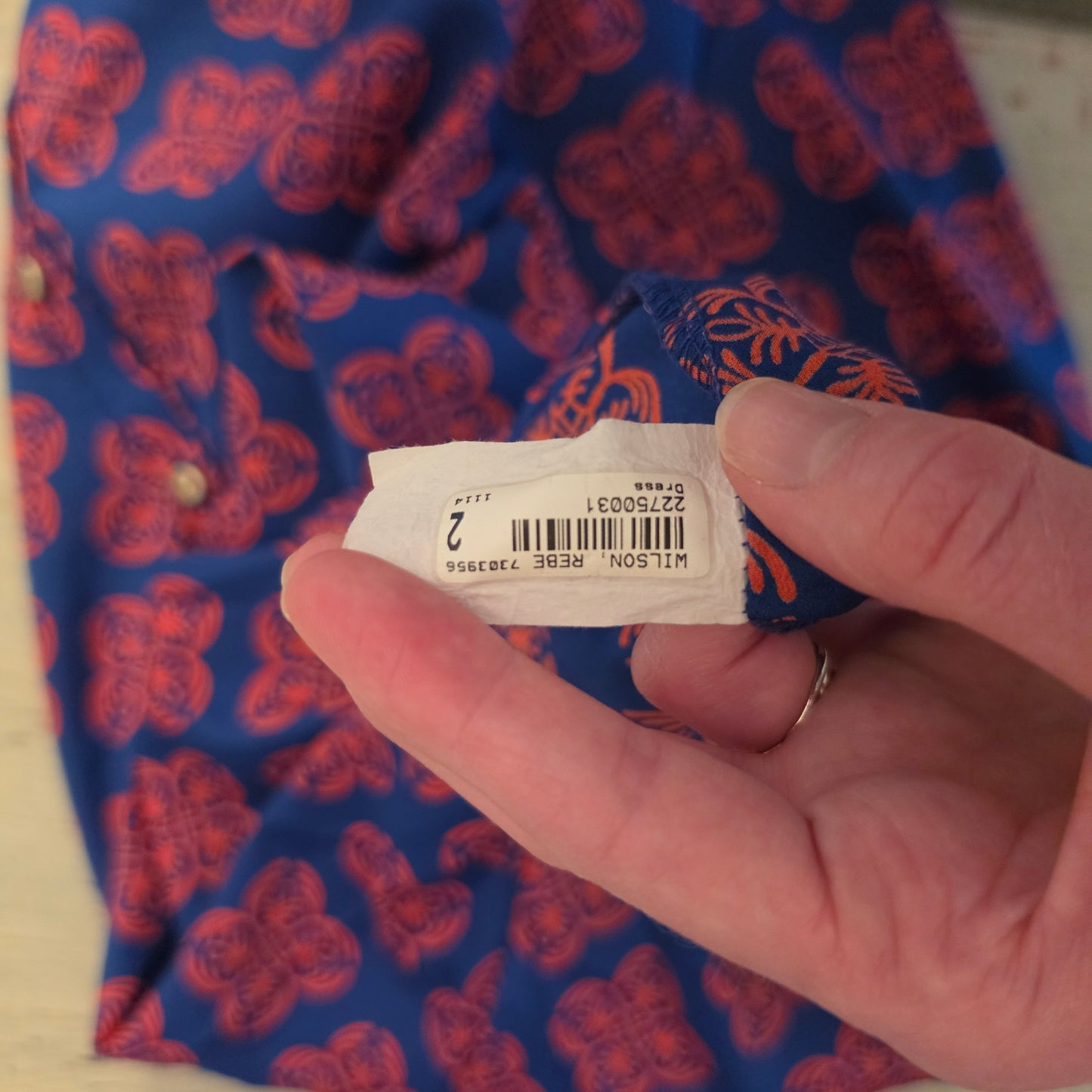 Karlie Blue Red Geometric Block Print Floral Motif Shift Mini Dress Size Medium Good Condition