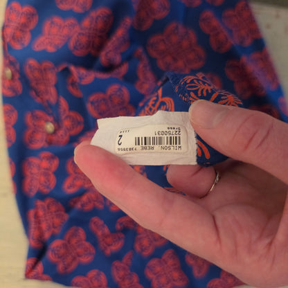 Karlie Blue Red Geometric Block Print Floral Motif Shift Mini Dress Size Medium Good Condition
