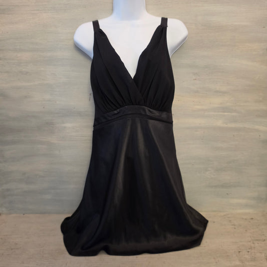 Jones New York Black Satiny Vneck Sleeveless Aline Mini Cocktail Dress Size Large Good Condition