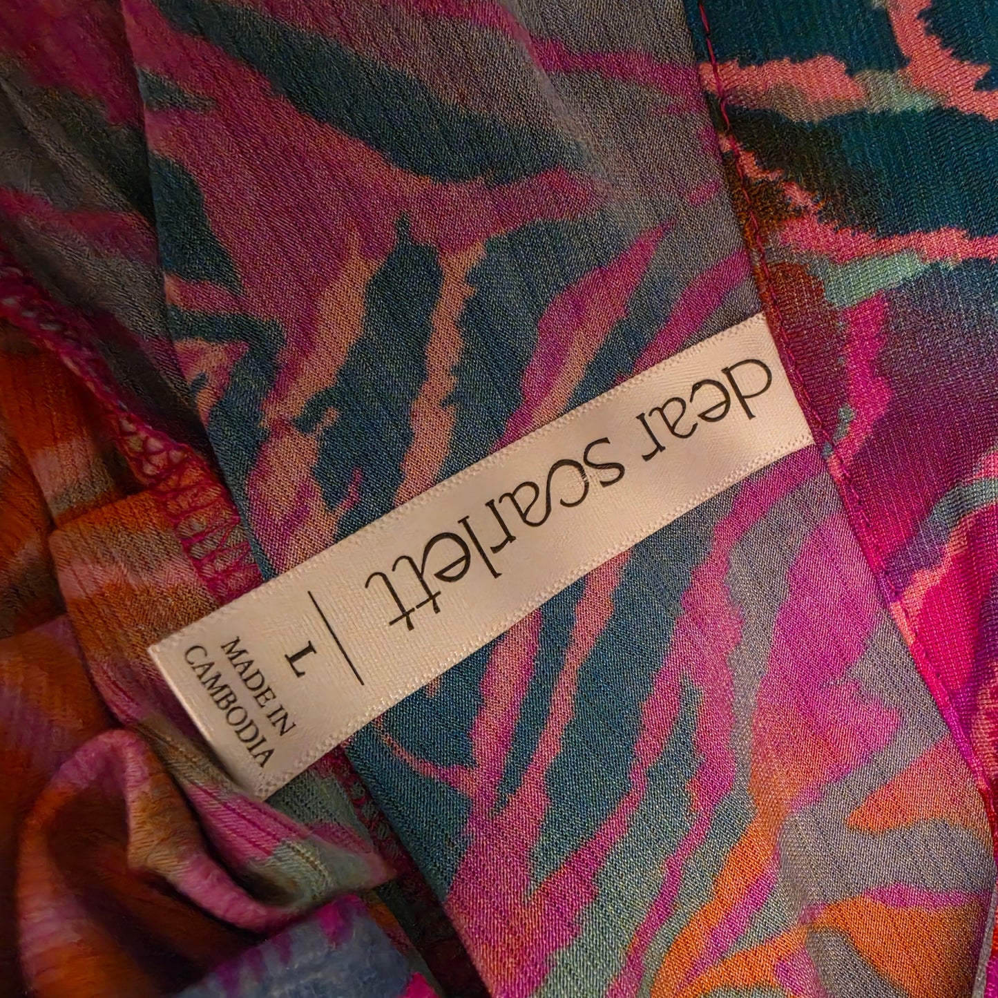 Dear Scarlett Multicolor Abstract Zebra Print Tunic Blouse Size Large Good Condition