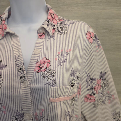 Vintage Laura Ashley 60% Cotton Floral Striped Pajama Sleepwear Set Size Medium Good Condition