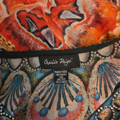 Charlie Paige Flowy Colorful Boho Print Beach/Pool Kaftan Coverup One Size Good Condition
