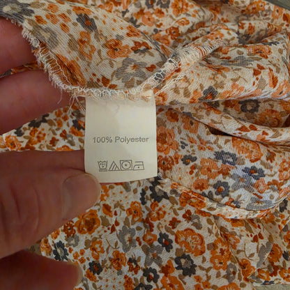 Shein Curve Peach Floral Print Vneck Tie Front Babydoll Blouse Size 1X Good Condition