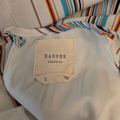 Harper Heritage Multicolor Stripe Faux Wrap Ruffle Hem Mini Dress Size Small Good Condition