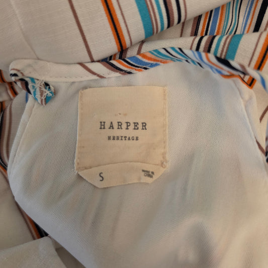 Harper Heritage Multicolor Stripe Faux Wrap Ruffle Hem Mini Dress Size Small Good Condition