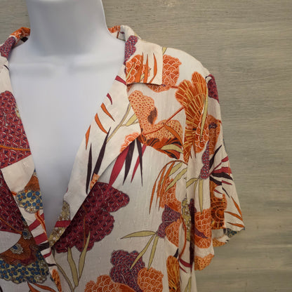 Rachel Zoe Multicolor Floral Deep Collared Vneck Button Down Blouse Size XL Good Condition