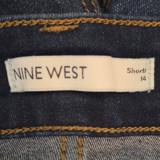 Nine West Dark Wash High Waist Button Down Denim Shorts Size 14 Good Condition