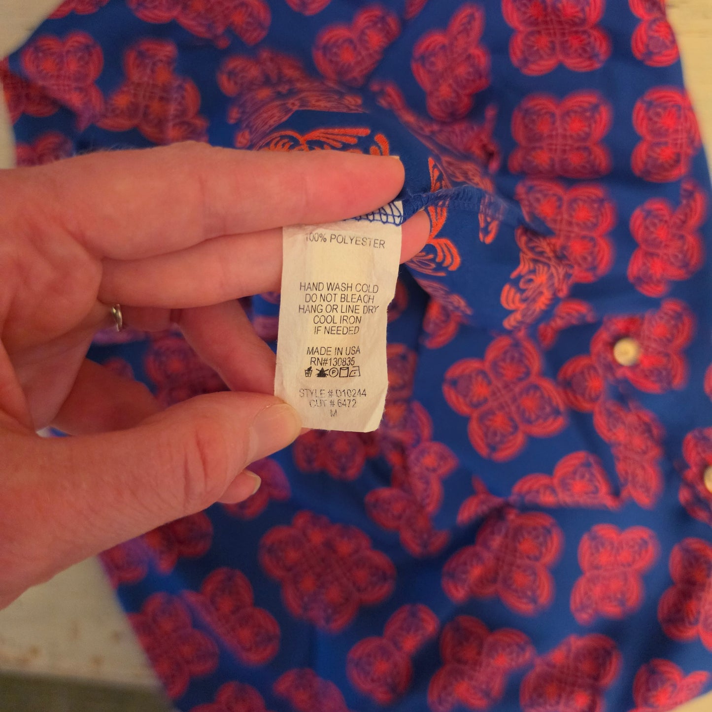 Karlie Blue Red Geometric Block Print Floral Motif Shift Mini Dress Size Medium Good Condition