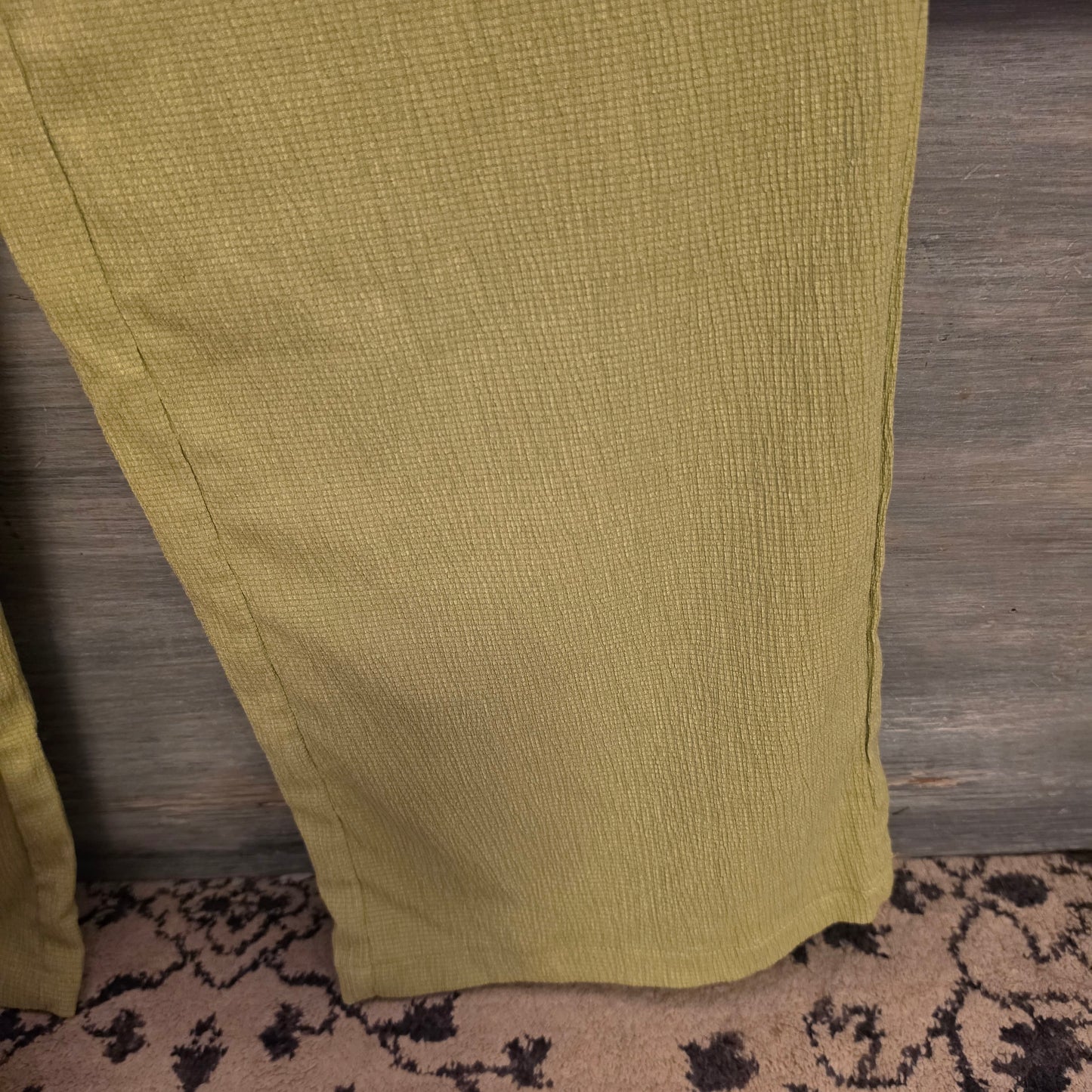 Shein Chartreuse Green Crepe Ruched Strapless Wide Leg Jumpsuit Size Small Good Condition