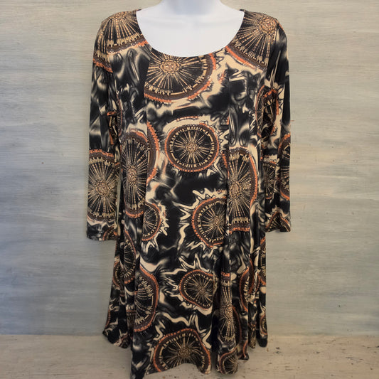 Multicolor Sunburst Medallion Print 3/4 Sleeve Mini Dress Size Small Good Condition