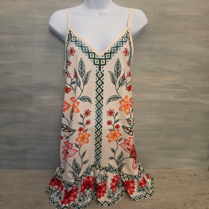 Shein Geometric and Floral Print Vneck Mini Slip Dress w/ Ruffle Hem Size Medium Good Condition