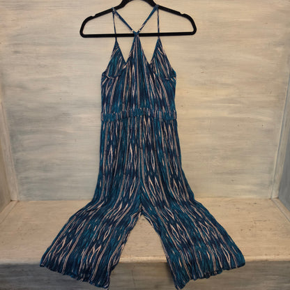 Xhilaration Abstract Wave Print Racerback Wide Leg Cropped Jumpsuit Size Large Good Condition