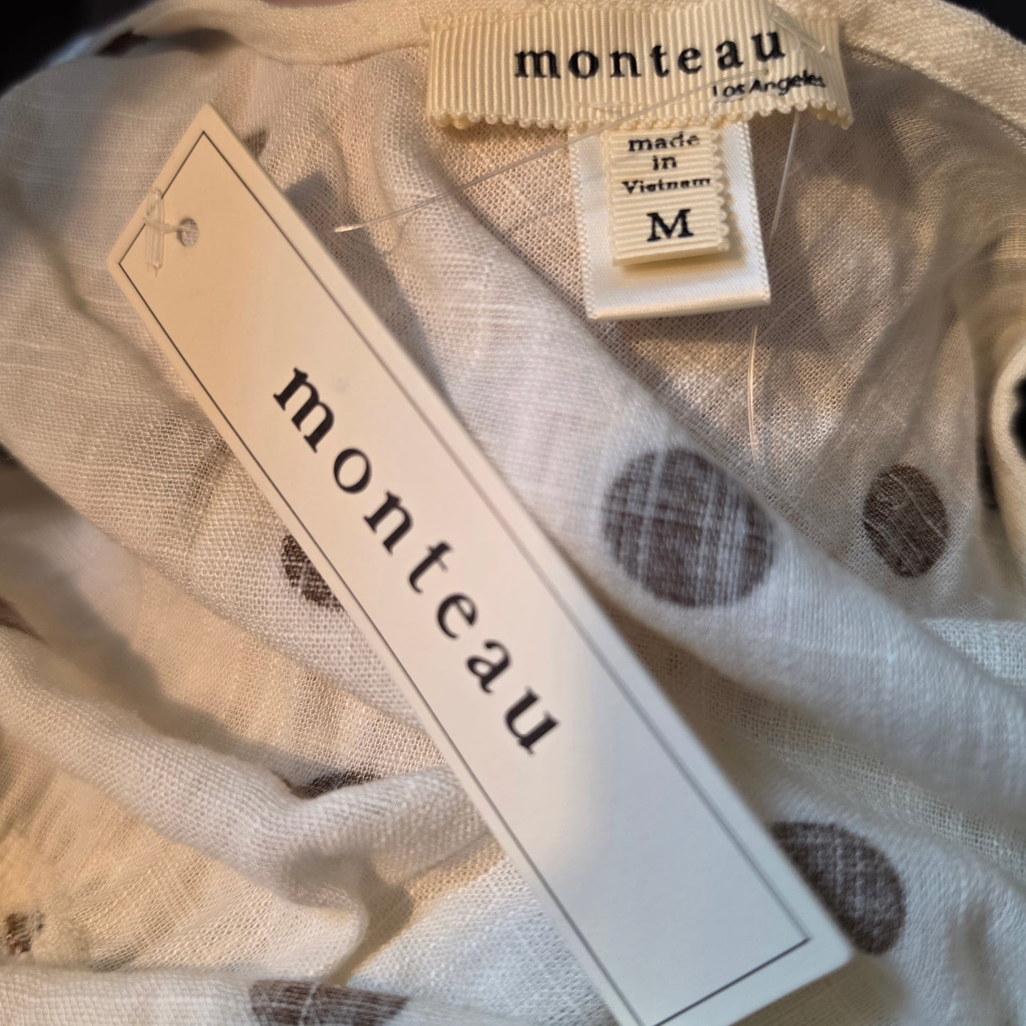 Monteau Los Angeles Cream Brown Polka Dot Vneck Jumpsuit Size Medium New with Tags