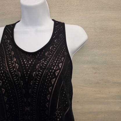 Mossimo Black Geometric Mesh Overlay Midi Dress w/ Nude Liner Size Medium Good Condition