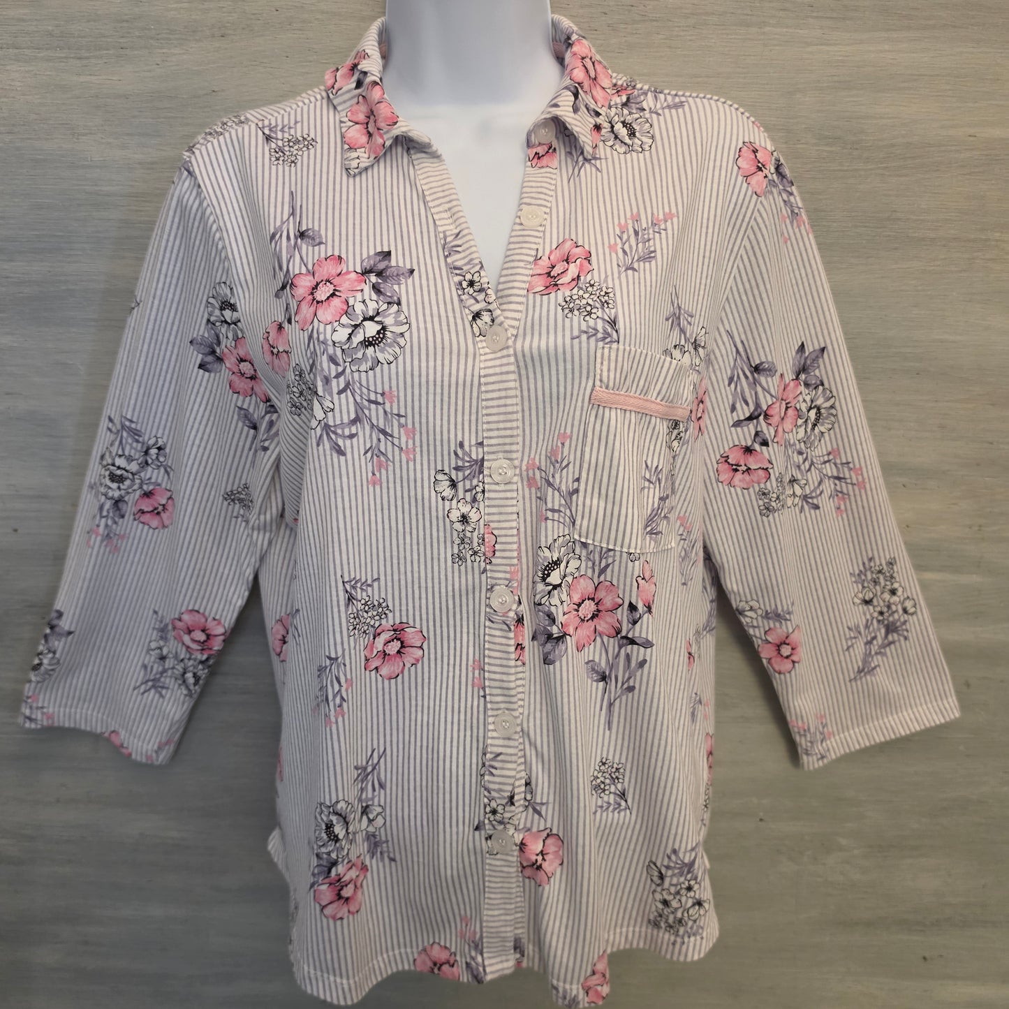 Vintage Laura Ashley 60% Cotton Floral Striped Pajama Sleepwear Set Size Medium Good Condition