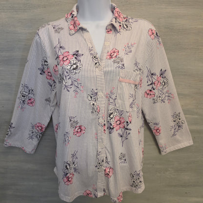 Vintage Laura Ashley 60% Cotton Floral Striped Pajama Sleepwear Set Size Medium Good Condition